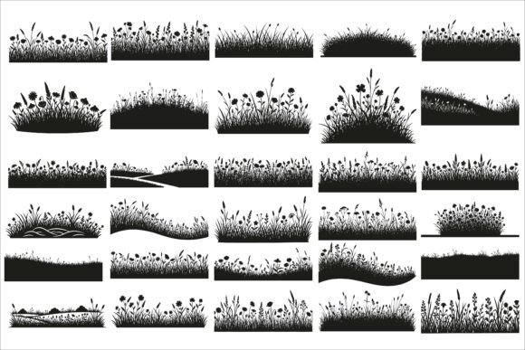 Natural Grass and Flowers Silhouette