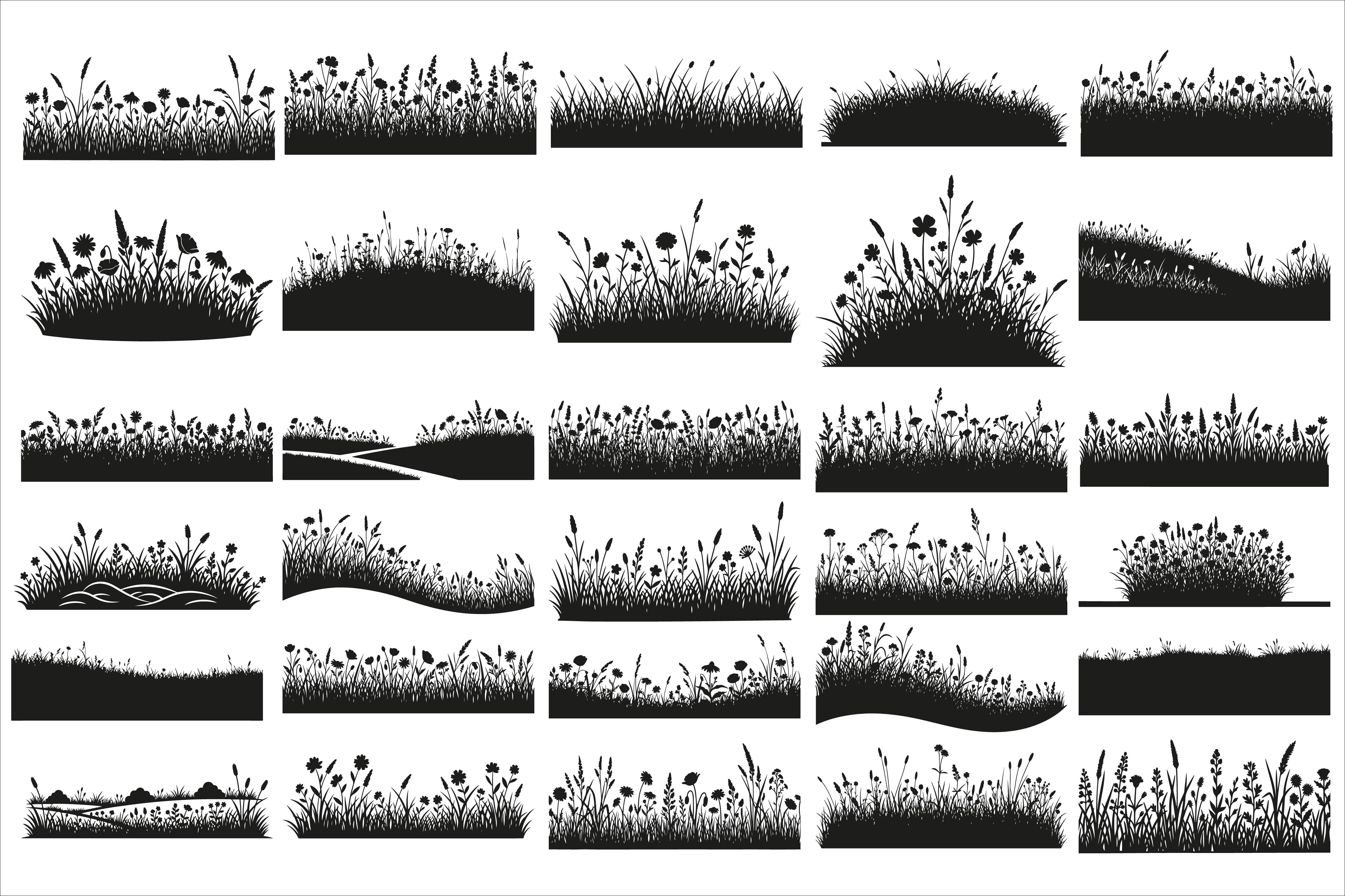 Natural Grass and Flowers Silhouette