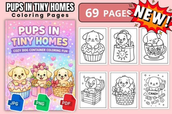 Pups in Tiny Homes Coloring Book