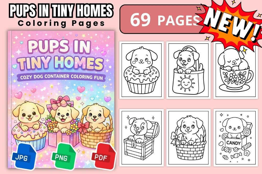 Pups in Tiny Homes Coloring Book