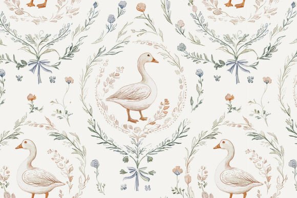 Romantic Rococo Goose Seamless Pattern