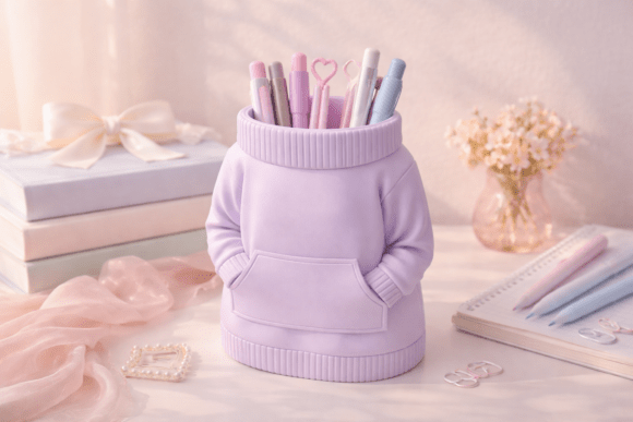 Sweater Pen Holder Desk Organizer STL | Cozy Hoodie Pastel Pencil Cup for 3D Printing - Image 3