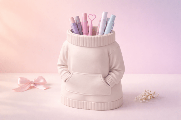Sweater Pen Holder Desk Organizer STL | Cozy Hoodie Pastel Pencil Cup for 3D Printing - Image 4