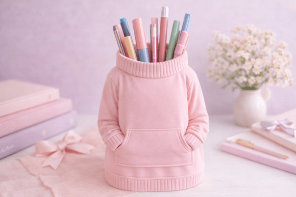 Sweater Pen Holder Desk Organizer STL | Cozy Hoodie Pastel Pencil Cup for 3D Printing - Image 2