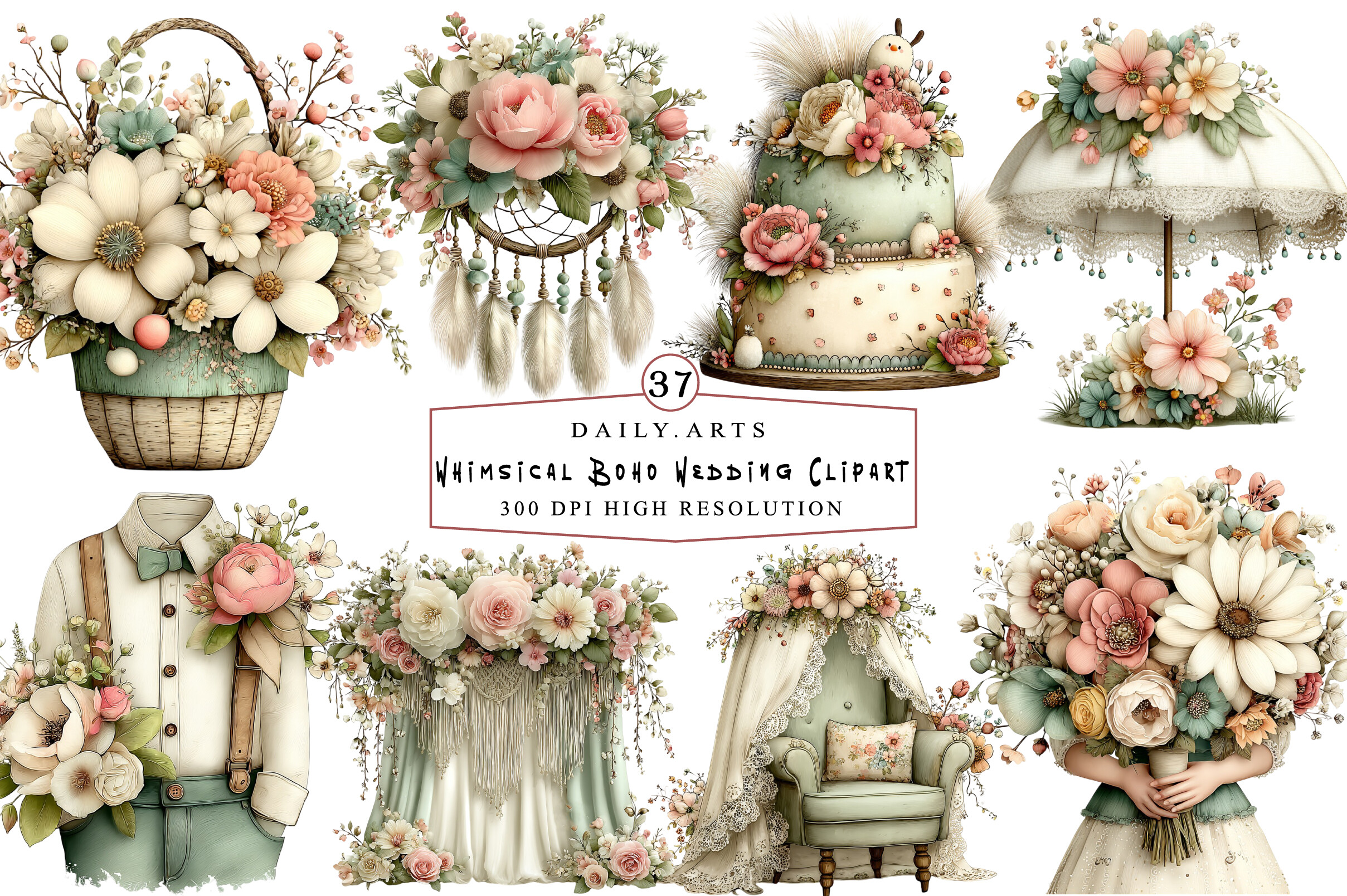Whimsical Boho Wedding Clipart - photo 1