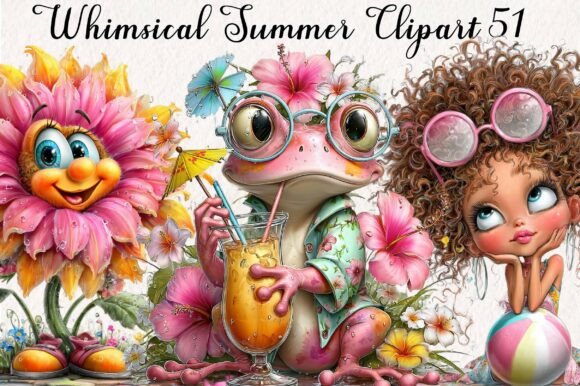 whimsical summer clipart with playful seasonal elements, soft aesthetic png illustrations for creative projects