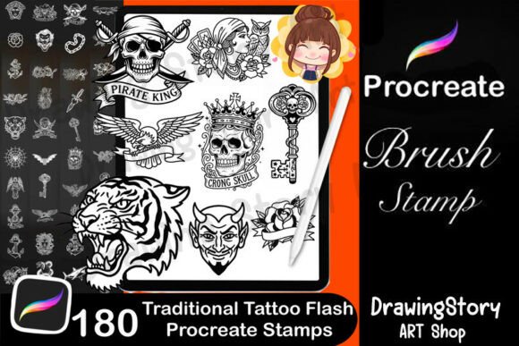 180 Traditional Tattoo Flash Procreate