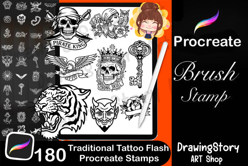 180 Traditional Tattoo Flash Procreate