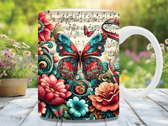 Butterfly Music Floral Mug Wrap Design Graphics
