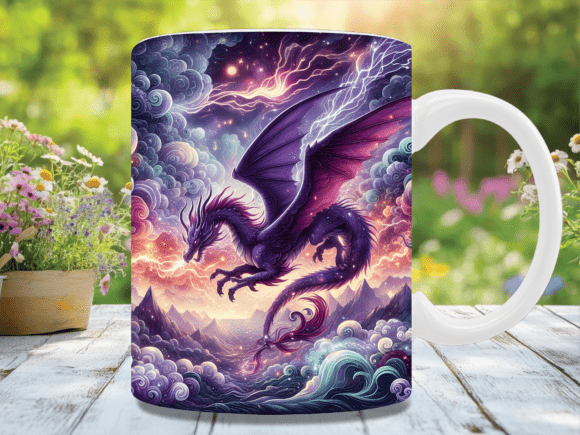 Cosmic Purple Dragon Fantasy Mug Wrap Graphics