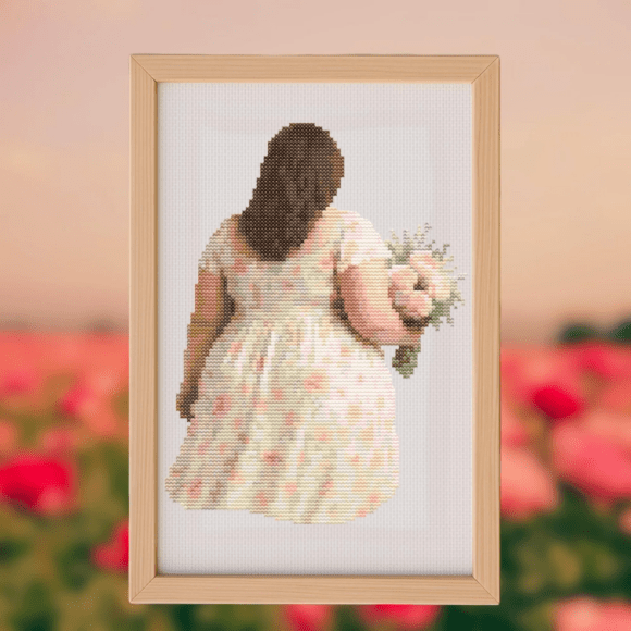 🌻Curvy Girl with Flowers Cross Stitch