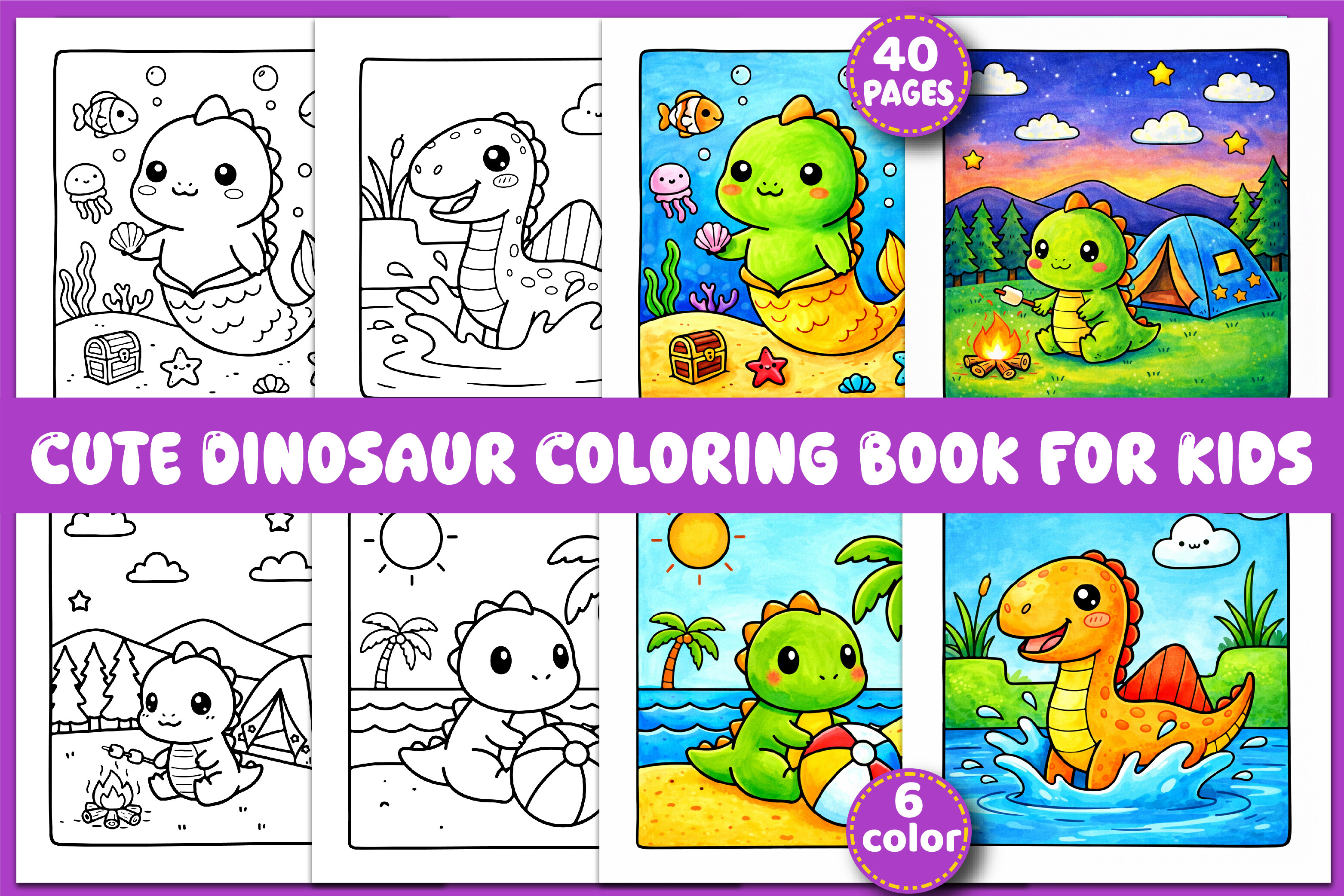 Cute Dinosaur Coloring Book for Kids