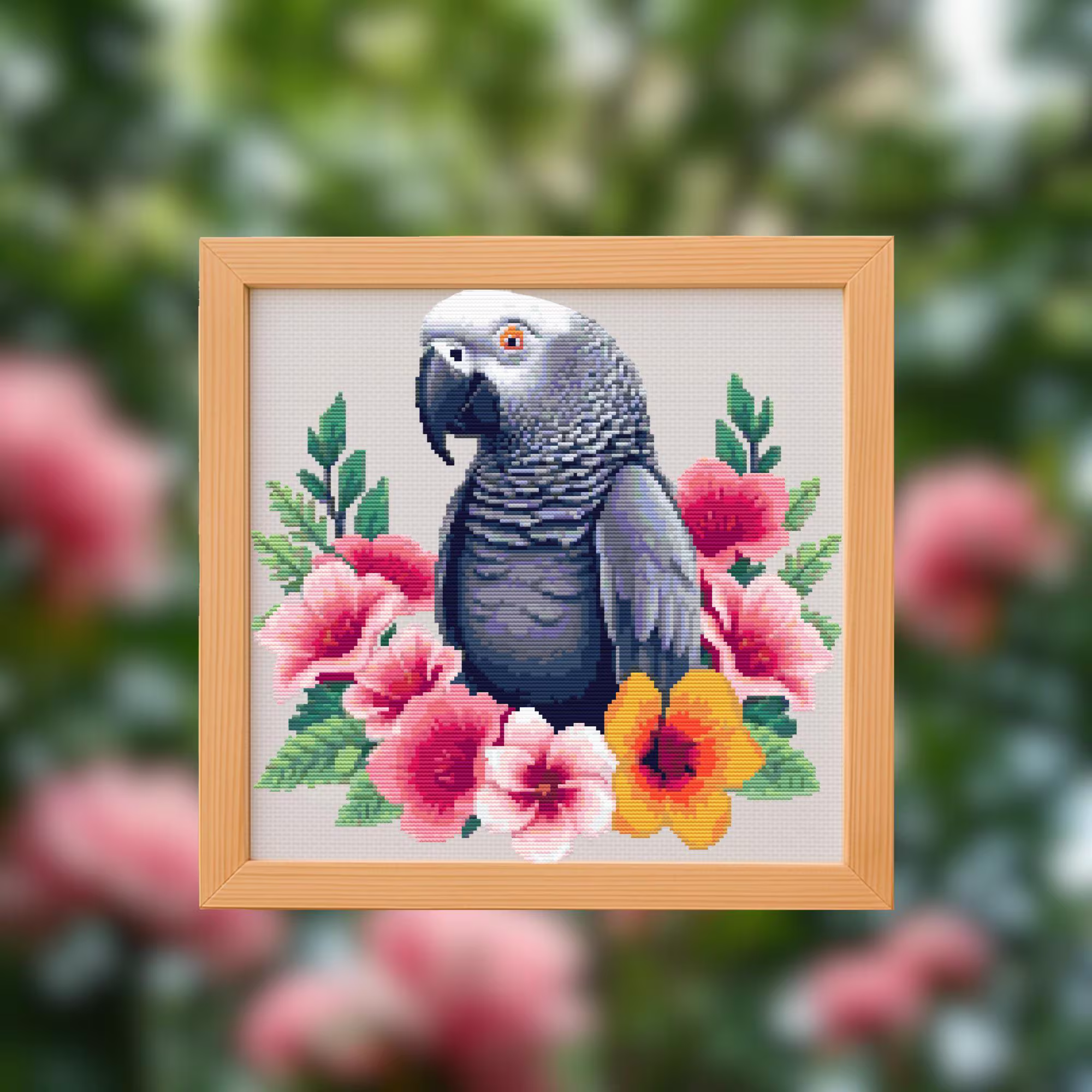 🦜Floral African Grey Cross Stitch