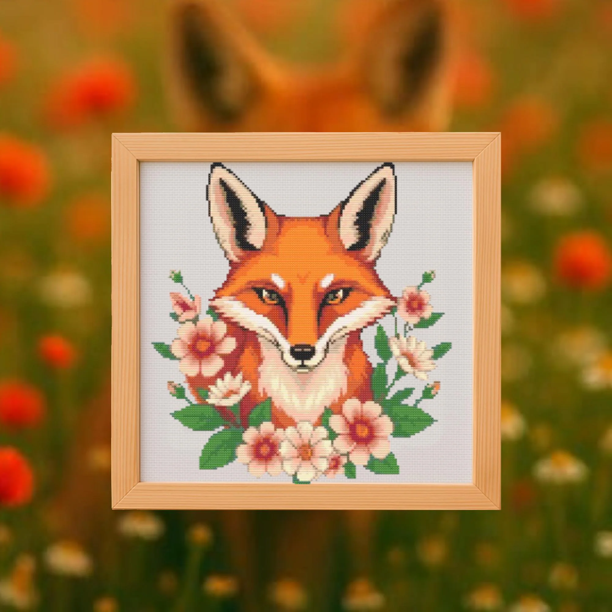 🦊Floral Red Fox Cross Stitch Pattern