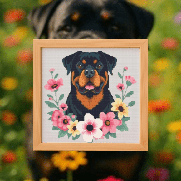 🐕Floral Rottweiler Cross Stitch Pattern