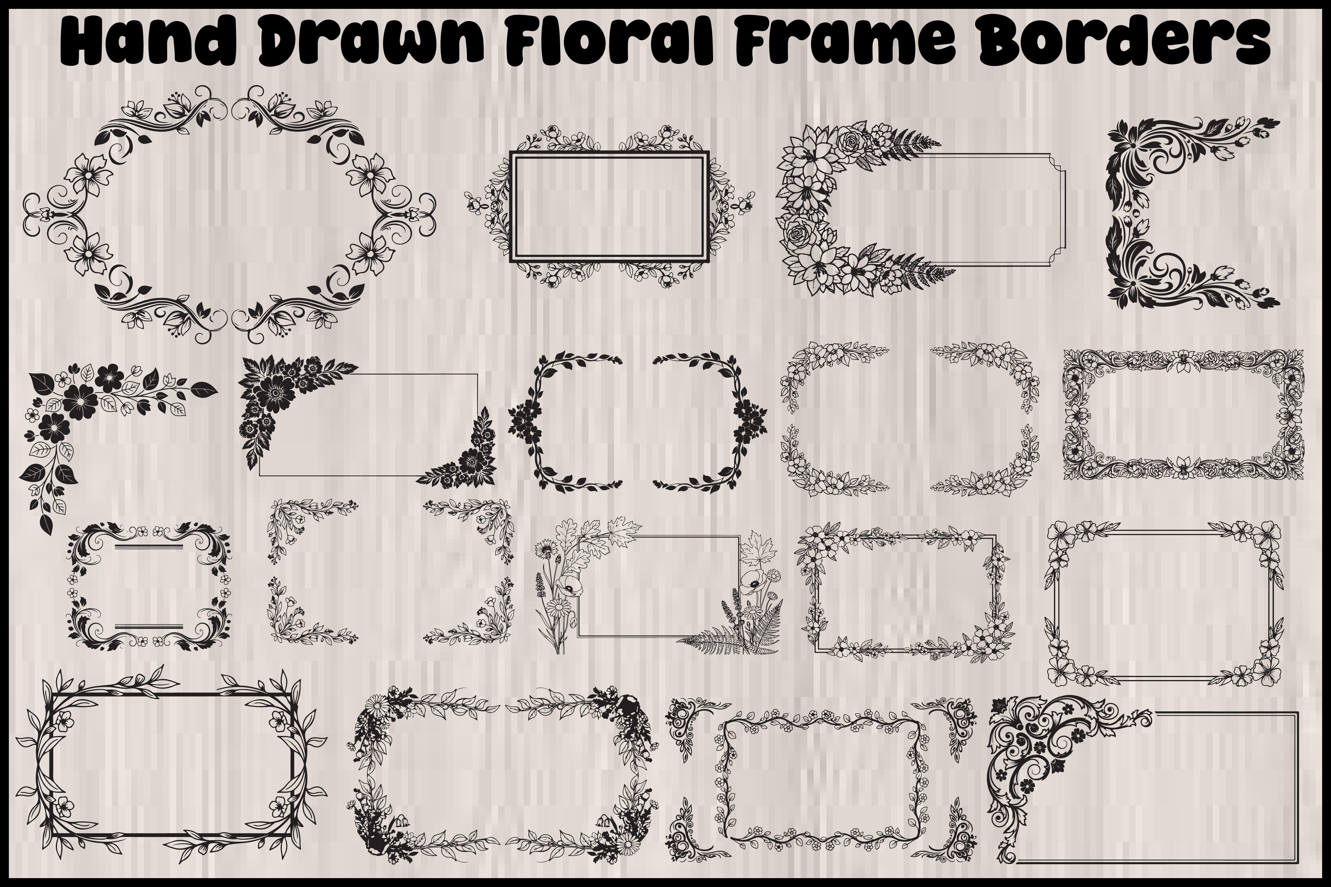 Hand Drawn Floral Frame Borders Vector