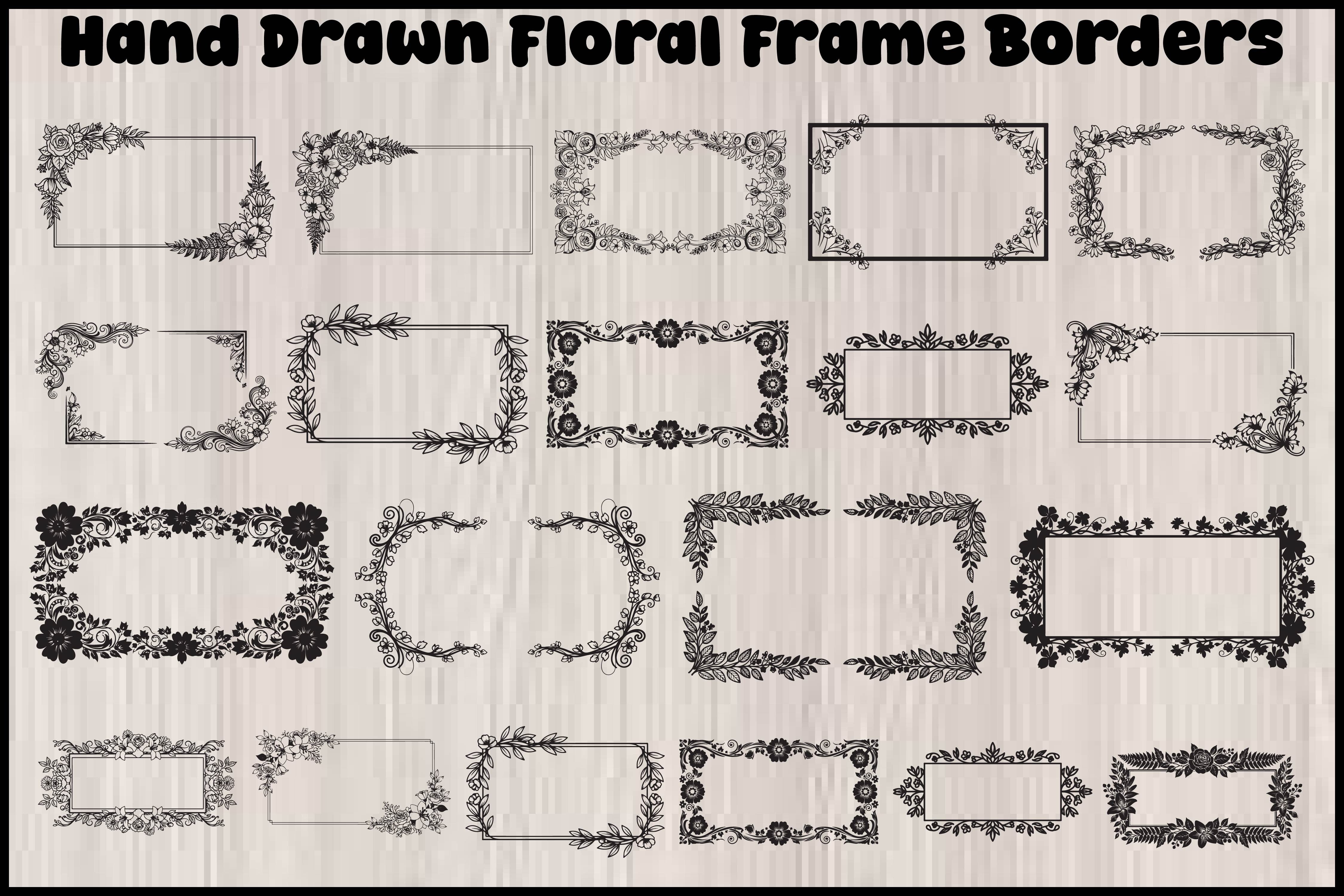 Hand Drawn Floral Frame Borders Vector