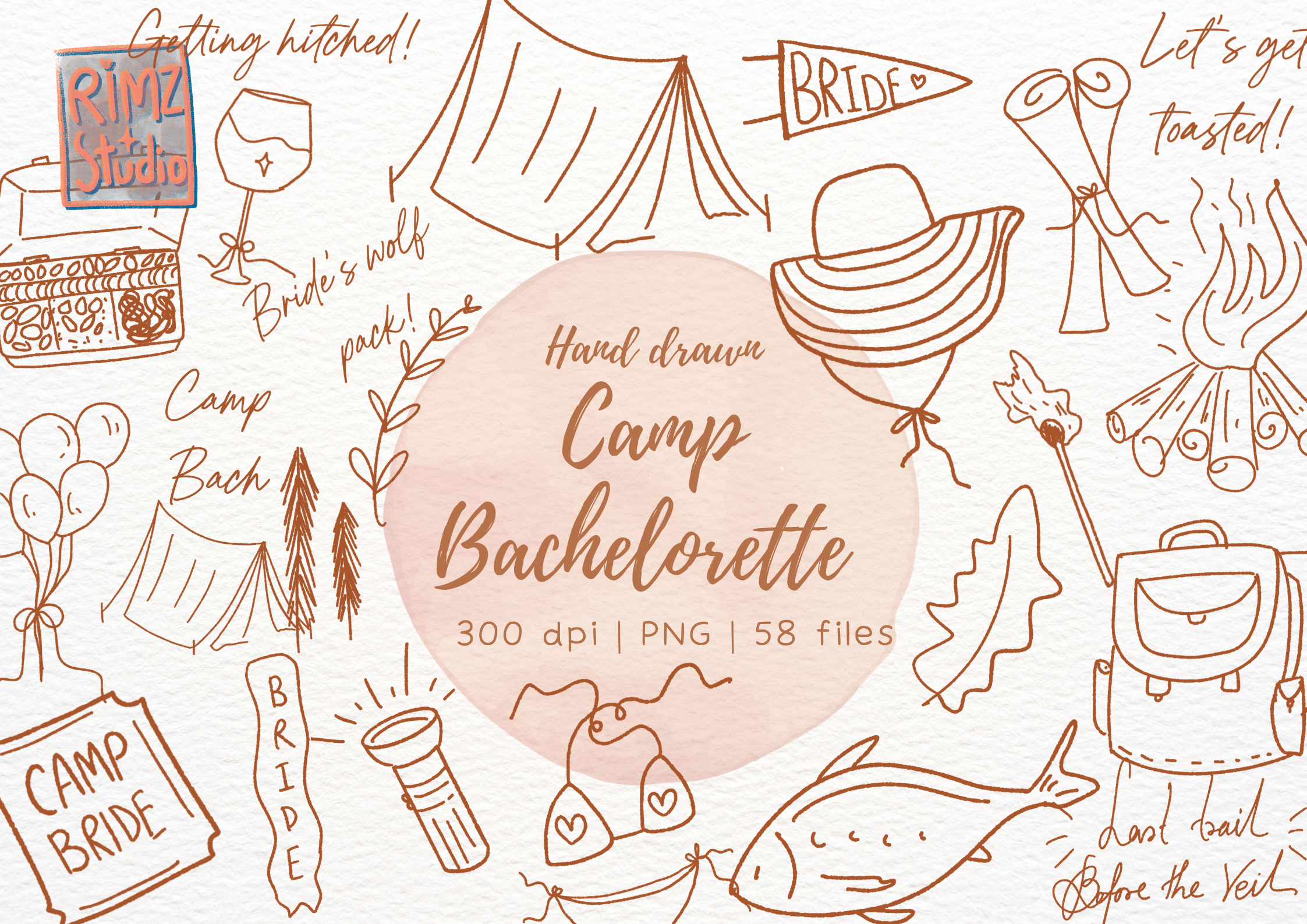 Hand Drawn Camp Bachelorette Doodle Set