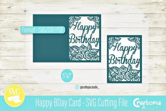 Happy Floral BDay Card – SVG Cut File