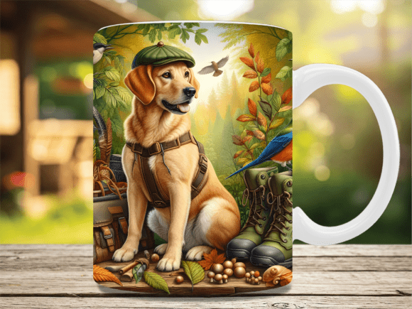 Hunting dog golden retriever mug wrap sublimation design for 11oz and 15oz ceramic mugs