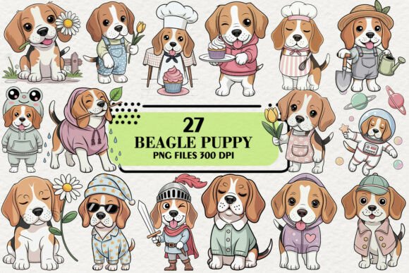 kawaii beagle puppy clipart bundle PNG for cute tumbler and Cricut craft projects