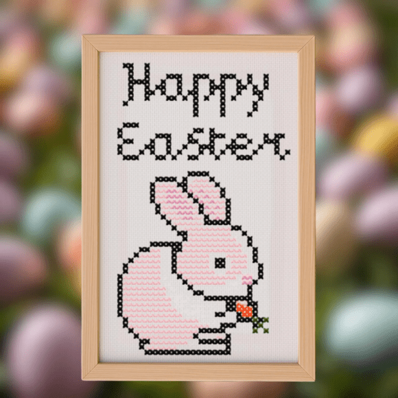 🐰 Mini Happy Easter Bunny Cross Stitch