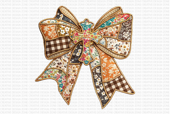 Patchwork Floral Bow PNG