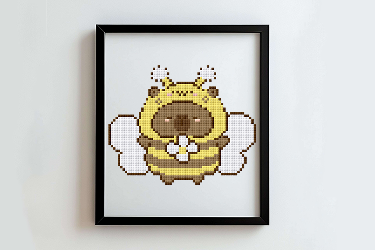 Bee Capybara Cross Stitch Pattern