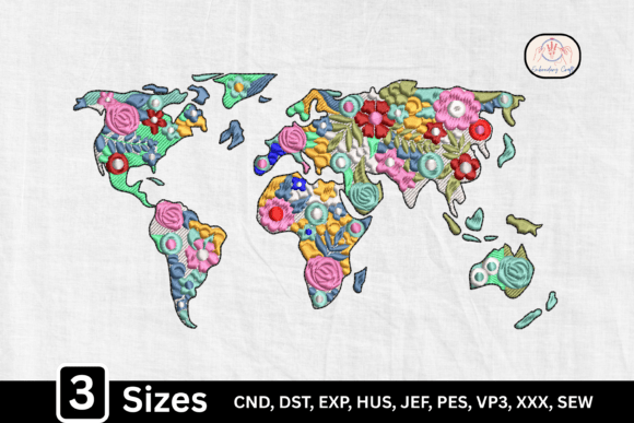 Boho Floral World Map