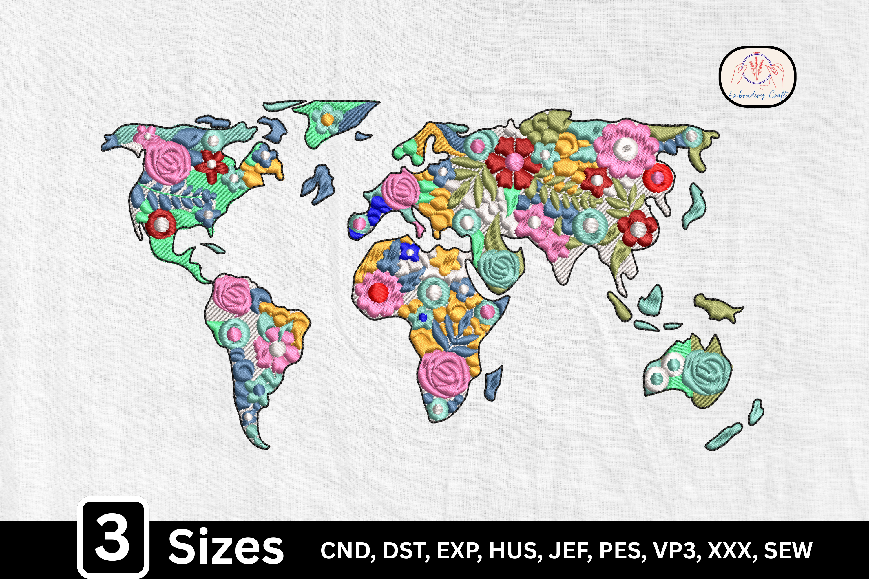 Boho Floral World Map