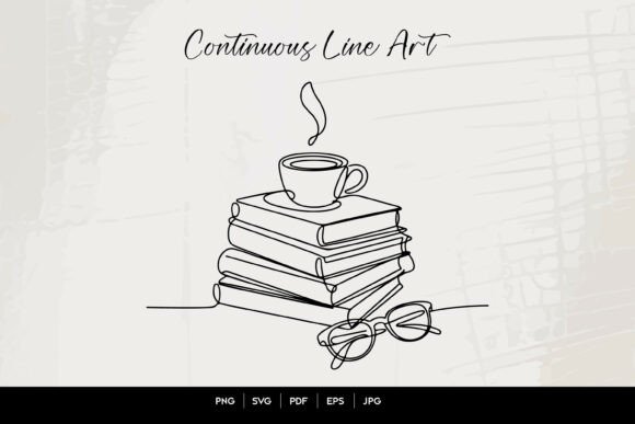 Books and Coffee Line Art
