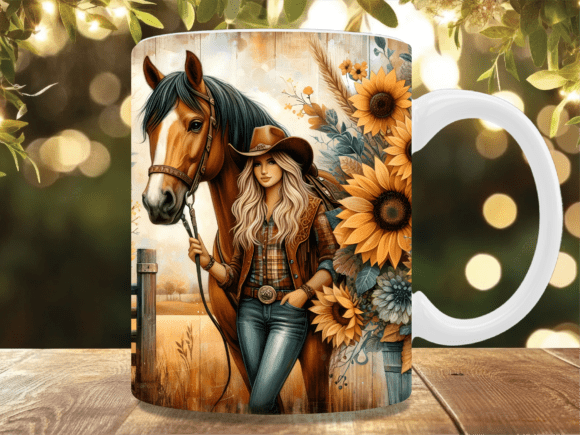 Country Girl Horse Sunflower Mug Wrap Graphics