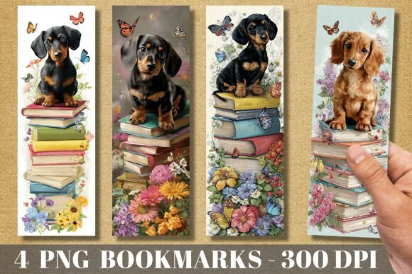 Dachshund Puppy Book Stack Bookmark printable puppy design