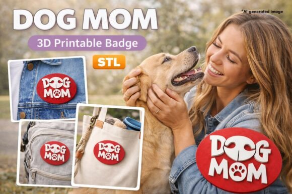 Dog Mom 3D Badge - Printable Pin&nbsp;STL for Easy 3D Print 3D Printing By Dav Dissenys