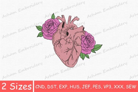 Floral Anatomical Heart with Roses