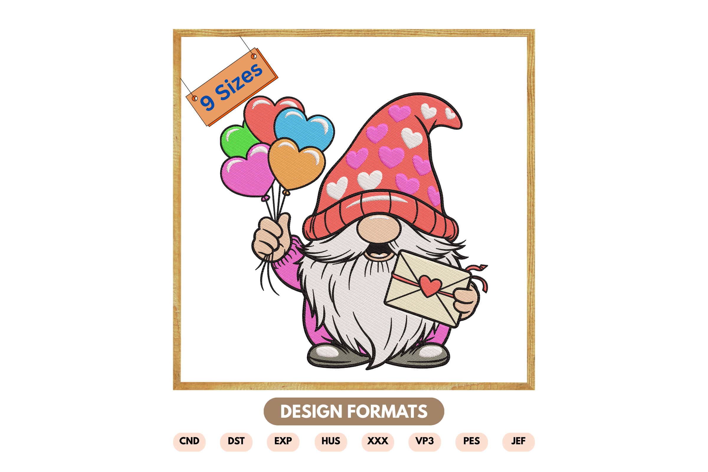 Love Letter Gnome Embroidery Design