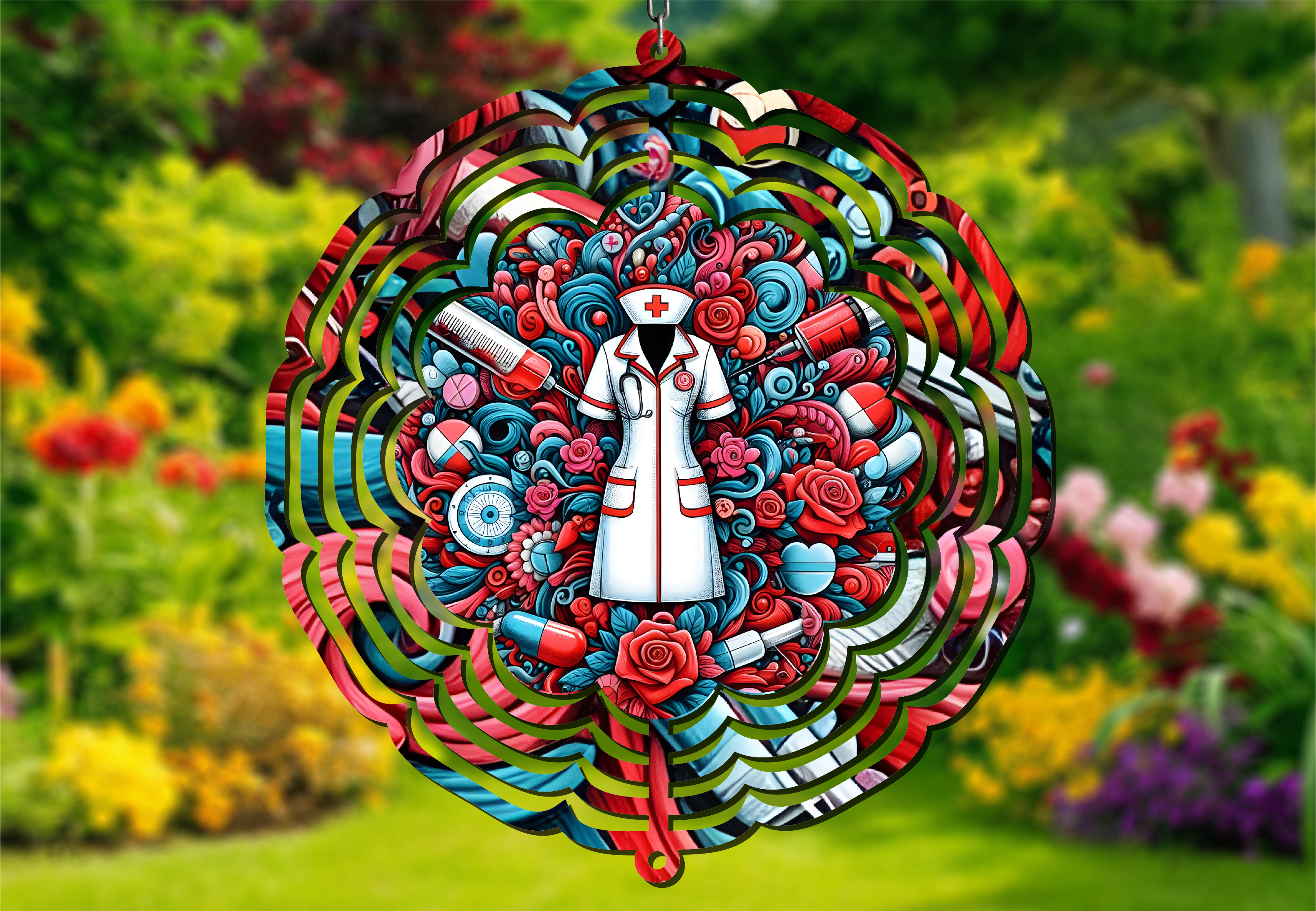 Retro Nurse Red Floral Wind Spinner PNG