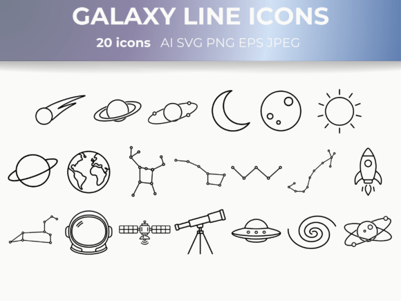 Space & Astronomy Line Icons Galaxy SVG