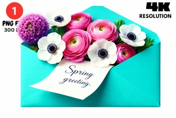 Spring Flowers Envelope Clipart PNG