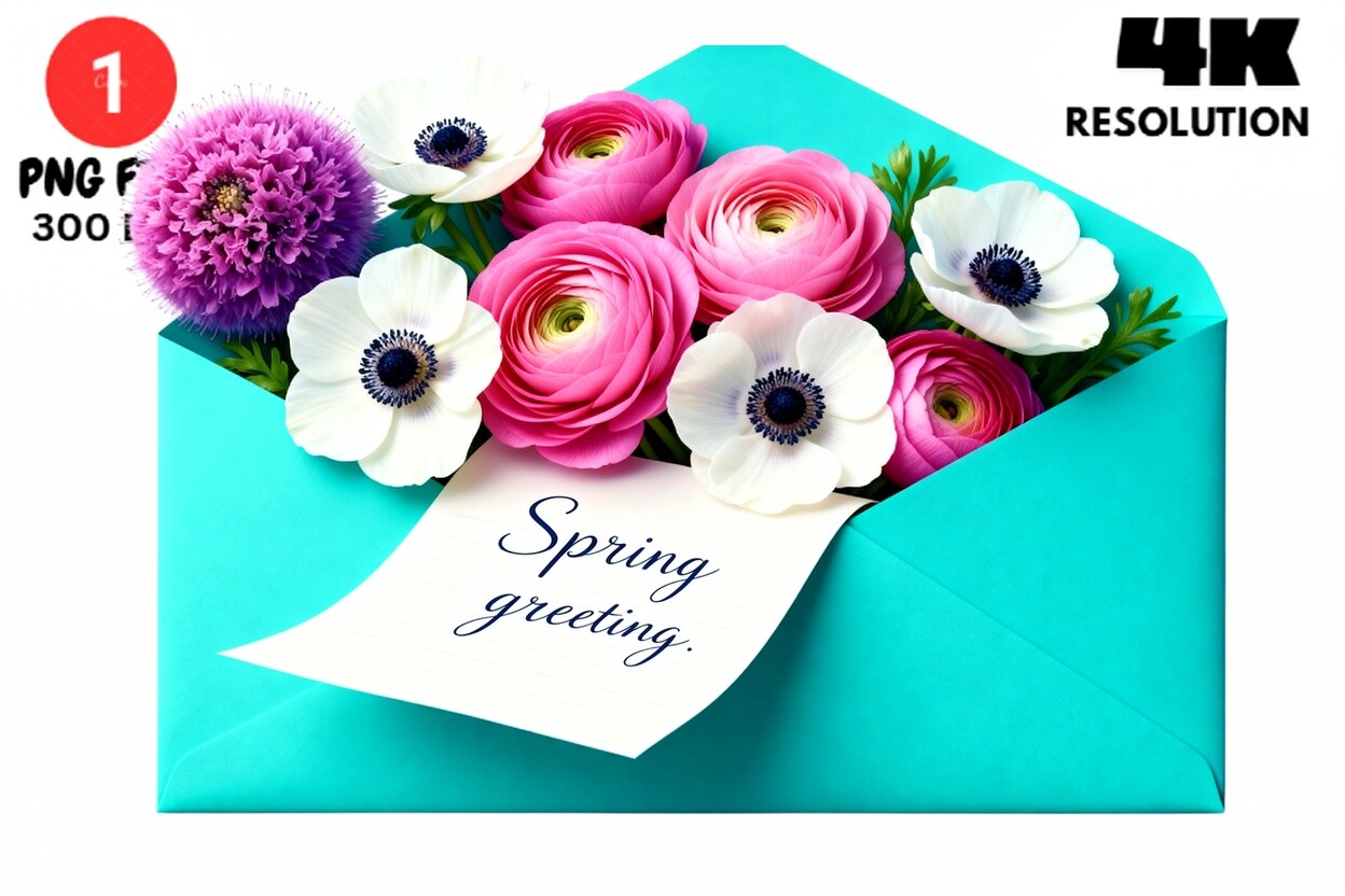 Spring Flowers Envelope Clipart PNG