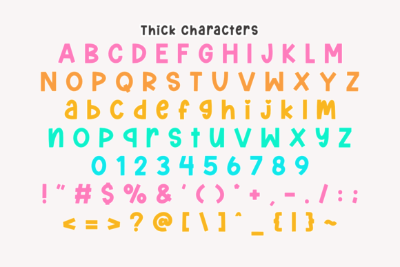 Thick Honey Duo font alphabet and glyph waterfall specimen showing sample lettering from both the bold and script styles at decreasing sizes.