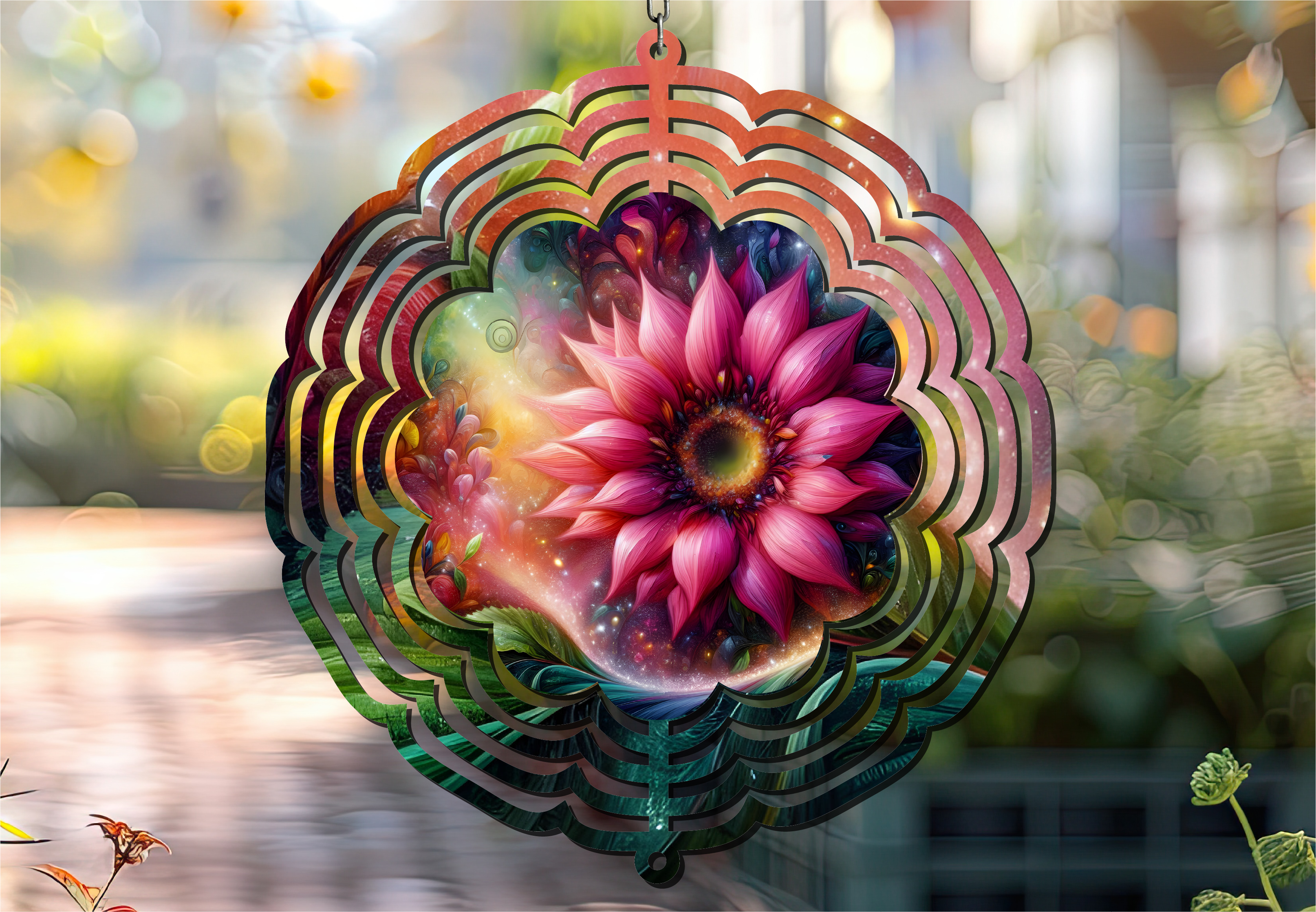 Vibrant Pink Bloom Flower Wind Spinner