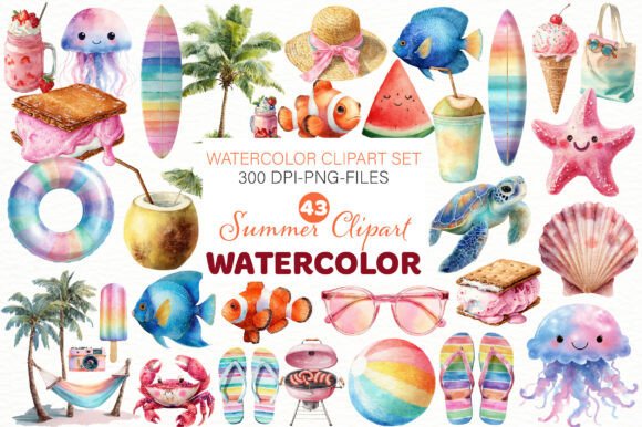 Watercolor Summer Clipart Graphic by Designworld · Creative Fabrica