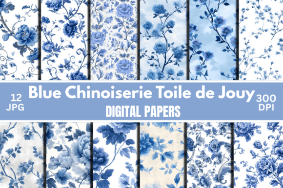 Blue Chinoiserie Toile De Jouy Pattern