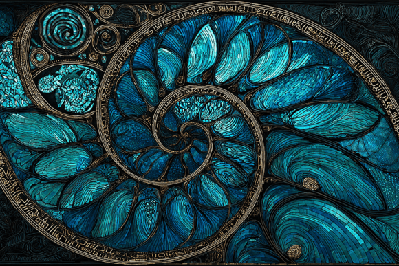 Blue Nautilus Shell Stained Glass Art