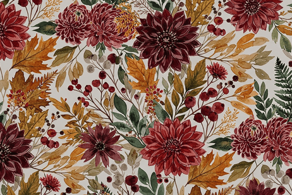 Burgundy Autumn Floral Pattern