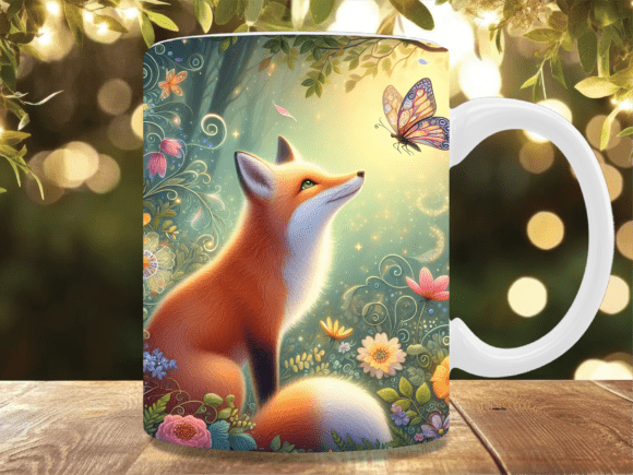 Enchanted Fox Butterfly Forest Mug Wrap Graphics