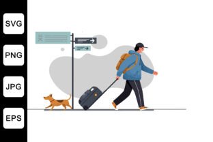 Man Walking with Dog and Pulling Suitcas Graphic by SVG vector PNG ...