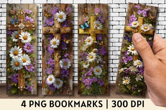 Rustic Wooden Cross Daisy Art Bookmark