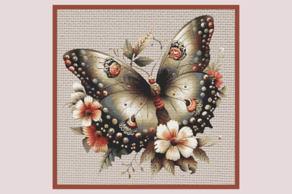 Vintage Floral Butterfly Cross Stitch
